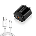 شاحن سفر USB محمول LZ-023 18W QC 3.0 + كابل بيانات USB إلى Micro USB 3A، قابس أمريكي، كابل بيانات Micro USB، قابس أمريكي