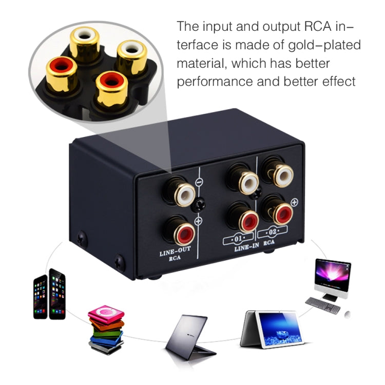 مفتاح اختيار مصدر إشارة صوتية B101 2 في 1 خارج (1 في 2 خارج) مكبر صوت كمبيوتر RCA بدون فقد، B101