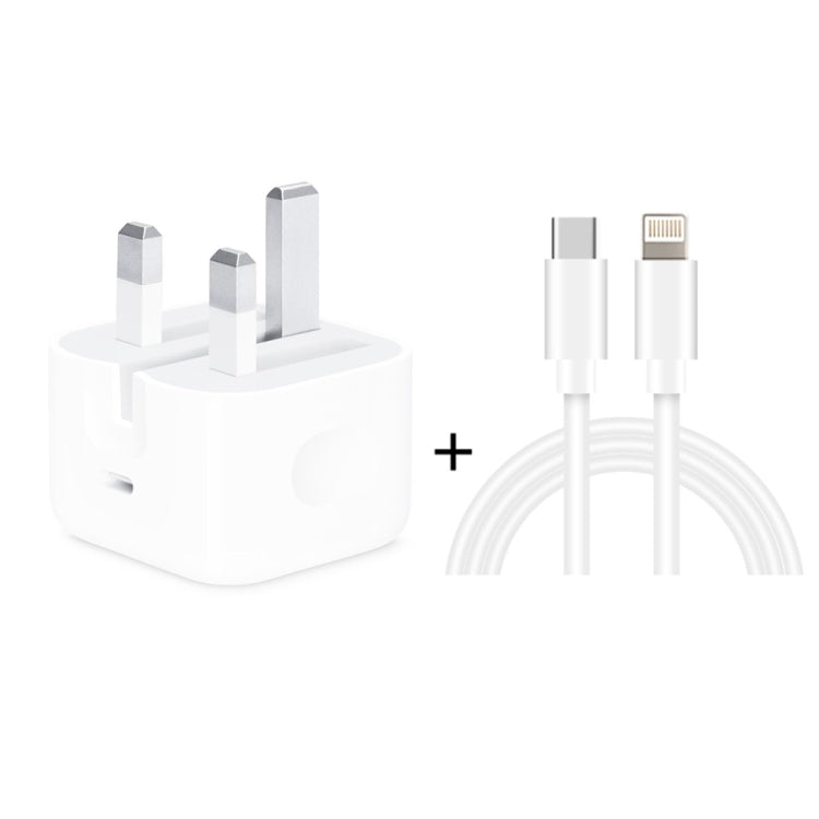 A2344 شاحن سفر قابل للطي PD 3.0 بقوة 20 واط Type-C / USB-C + مجموعة كابل بيانات شحن سريع USB-C / Type-C إلى 8 سنون، قابس بريطاني، الطول: 1 متر، 20 واط 8 سنون الطول: 1 متر