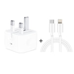 A2344 شاحن سفر قابل للطي PD 3.0 بقوة 20 واط Type-C / USB-C + مجموعة كابل بيانات شحن سريع USB-C / Type-C إلى 8 سنون، قابس بريطاني، الطول: 2 متر، 20 واط 8 سنون الطول: 2 متر