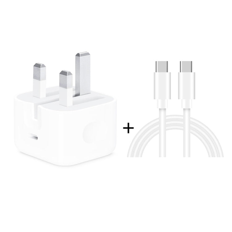 شاحن سفر قابل للطي A2344 20 واط PD 3.0 Type-C / USB-C + مجموعة كابل بيانات شحن سريع USB-C / Type-C إلى Type-C، قابس المملكة المتحدة، الطول: 2م، 20 واط Type-C الطول: 2م