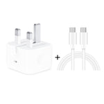 شاحن سفر قابل للطي A2344 20 واط PD 3.0 Type-C / USB-C + مجموعة كابل بيانات شحن سريع USB-C / Type-C إلى Type-C، قابس المملكة المتحدة، الطول: 2م، 20 واط Type-C الطول: 2م