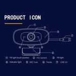 كاميرا ويب C10 بدقة 2K HD بدون تشويه، دوران 360 درجة، إضاءة ثلاثية السرعات، USB بدون تعريف، ميكروفون مدمج بصوت أوضح