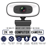 كاميرا ويب C10 بدقة 2K HD بدون تشويه، دوران 360 درجة، إضاءة ثلاثية السرعات، USB بدون تعريف، ميكروفون مدمج بصوت أوضح