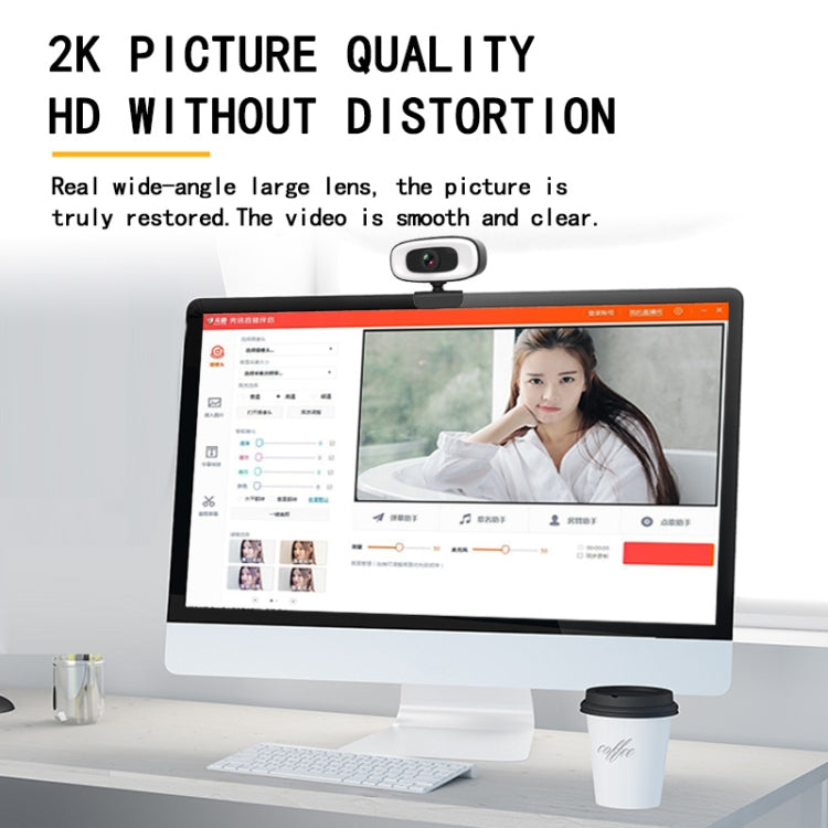 كاميرا ويب C10 بدقة 2K HD بدون تشويه، دوران 360 درجة، إضاءة ثلاثية السرعات، USB بدون تعريف، ميكروفون مدمج بصوت أوضح