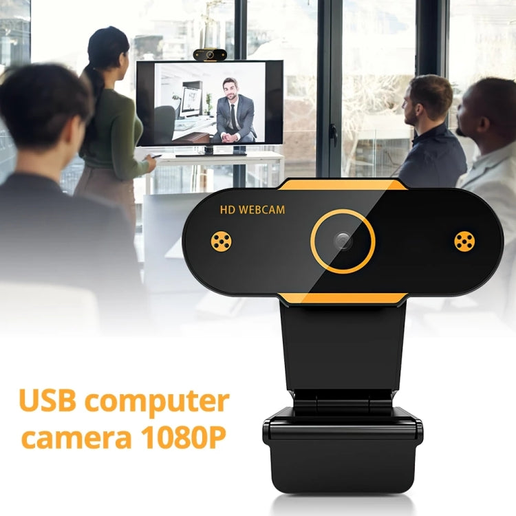 كاميرا ويب سطح مكتب USB 2.0 بدقة 1080P HD مع ميكروفون، طول الكابل: حوالي 1.3م، عادية، مع حامل ثلاثي القوائم، مضادة للتجسس