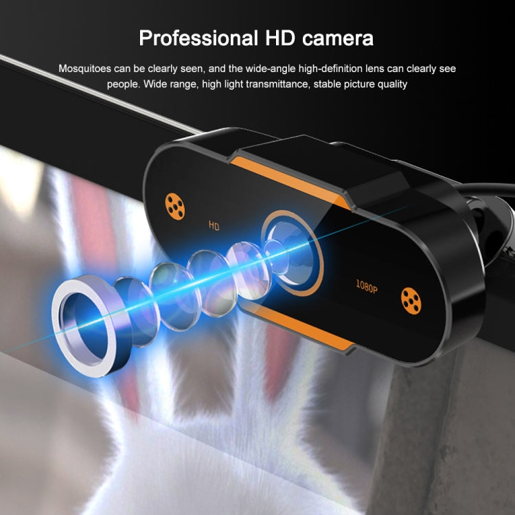 كاميرا ويب سطح مكتب USB 2.0 بدقة 1080P HD مع ميكروفون، طول الكابل: حوالي 1.3م، عادية، مع حامل ثلاثي القوائم، مضادة للتجسس