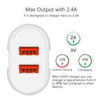 شاحن سفر محمول مزدوج USB + كابل بيانات USB إلى Micro USB بطول 1 متر، قابس أمريكي