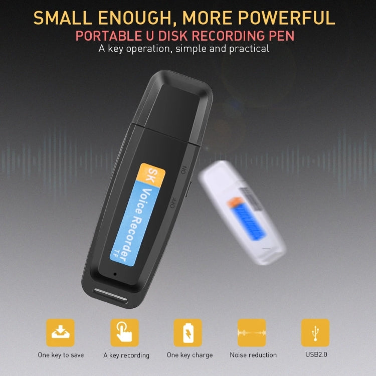 مسجل صوت رقمي محمول USB قابل لإعادة الشحن SK001 مع دعم بطاقة TF، 32GB