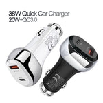 YSY-312PD QC3.0 18W USB + PD 20W USB-C / Type-C Car Charger with USB to 8 Pin Data Cable, PD 20W with 8 Pin Cable