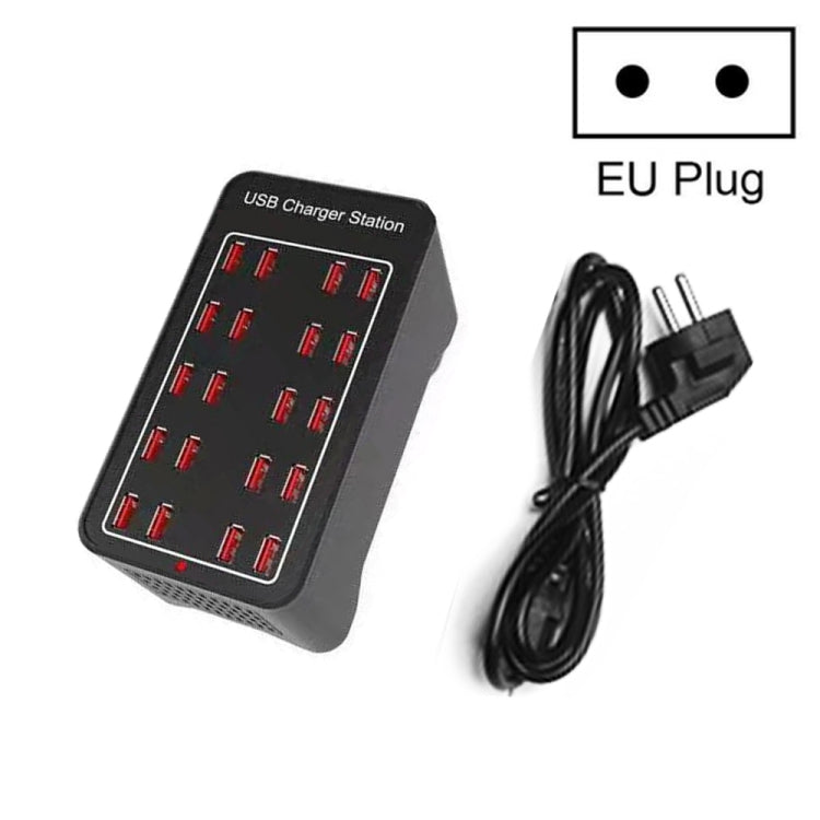 محطة شحن ذكية بقوة 100 واط مع 20 منفذ USB، AC 100-240 فولت، قابس الاتحاد الأوروبي، قابس الولايات المتحدة، قابس أستراليا، قابس المملكة المتحدة