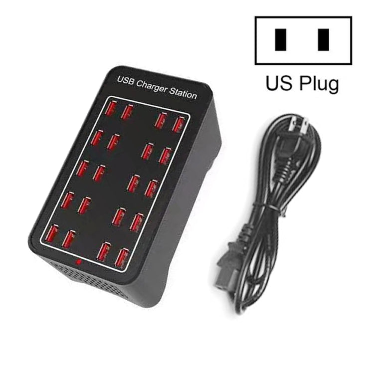 محطة شحن ذكية بقوة 100 واط مع 20 منفذ USB، AC 100-240 فولت، قابس الاتحاد الأوروبي، قابس الولايات المتحدة، قابس أستراليا، قابس المملكة المتحدة