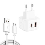 شاحن سفر شحن سريع مزدوج YSY-6087PD 20W PD3.0 + QC3.0 مع كابل بيانات USB إلى Micro USB، قابس أوروبي، قابس أمريكي، قابس بريطاني
