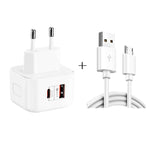 شاحن سفر شحن سريع مزدوج YSY-6087PD 20W PD3.0 + QC3.0 مع كابل بيانات USB إلى Micro USB، قابس أوروبي، قابس أمريكي، قابس بريطاني