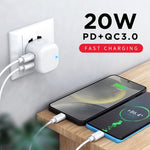 شاحن سفر شحن سريع مزدوج YSY-6087PD 20W PD3.0 + QC3.0 مع كابل بيانات USB إلى Micro USB، قابس أوروبي، قابس أمريكي، قابس بريطاني