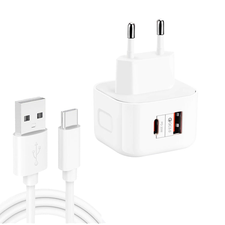 شاحن سفر سريع مزدوج YSY-6087PD بقوة 20 واط PD3.0 + QC3.0 مع كابل بيانات USB إلى Type-C، قابس الاتحاد الأوروبي، قابس الولايات المتحدة، قابس المملكة المتحدة