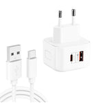 شاحن سفر سريع مزدوج YSY-6087PD بقوة 20 واط PD3.0 + QC3.0 مع كابل بيانات USB إلى Type-C، قابس الاتحاد الأوروبي، قابس الولايات المتحدة، قابس المملكة المتحدة