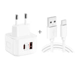 شاحن سفر سريع مزدوج YSY-6087PD بقوة 20 واط PD3.0 + QC3.0 مع كابل بيانات USB إلى Type-C، قابس الاتحاد الأوروبي، قابس الولايات المتحدة، قابس المملكة المتحدة