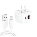 شاحن سفر سريع مزدوج YSY-6087PD بقوة 20 واط PD3.0 + QC3.0 مع كابل بيانات USB إلى Type-C، قابس الاتحاد الأوروبي، قابس الولايات المتحدة، قابس المملكة المتحدة