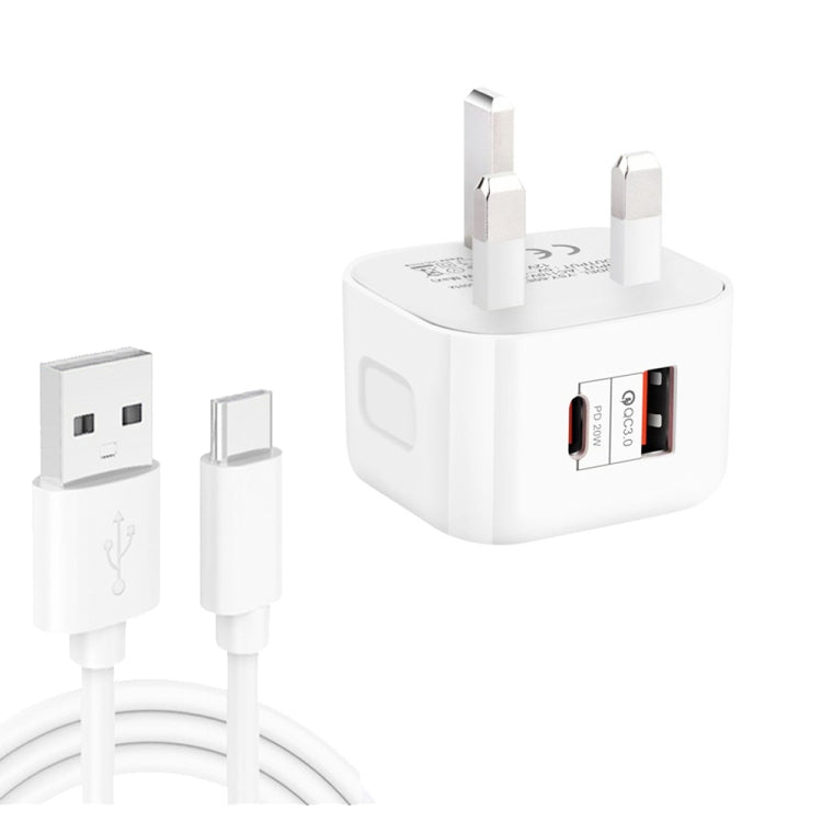 شاحن سفر سريع مزدوج YSY-6087PD بقوة 20 واط PD3.0 + QC3.0 مع كابل بيانات USB إلى Type-C، قابس الاتحاد الأوروبي، قابس الولايات المتحدة، قابس المملكة المتحدة