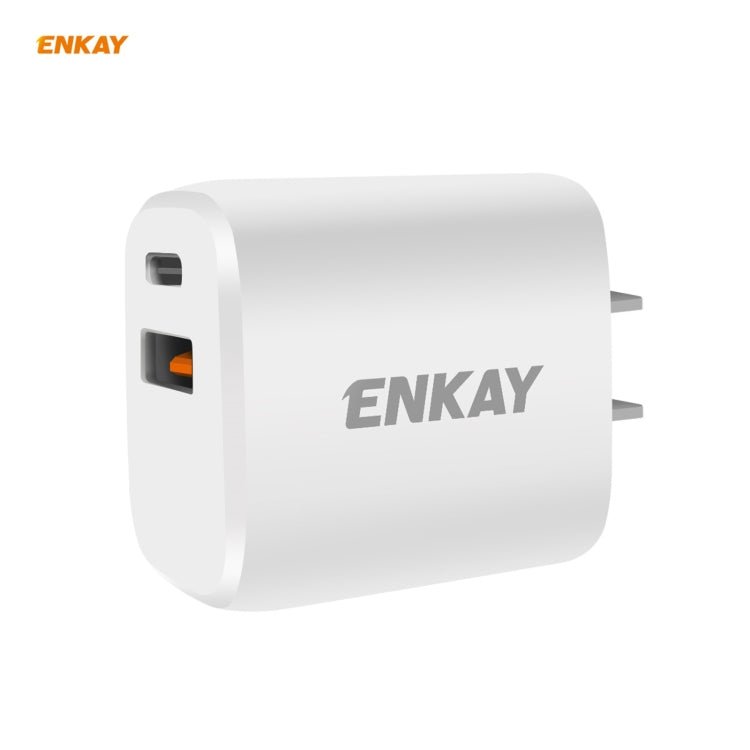 شاحن سفر محمول ENKAY Hat-Prince U090 20 واط PD + QC 3.0 بمنافذ مزدوجة للشحن السريع، قابس الولايات المتحدة