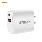 شاحن سفر محمول ENKAY Hat-Prince U090 20 واط PD + QC 3.0 بمنافذ مزدوجة للشحن السريع، قابس الولايات المتحدة