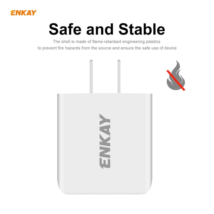شاحن سفر محمول ENKAY Hat-Prince U090 20 واط PD + QC 3.0 بمنافذ مزدوجة للشحن السريع، قابس الولايات المتحدة