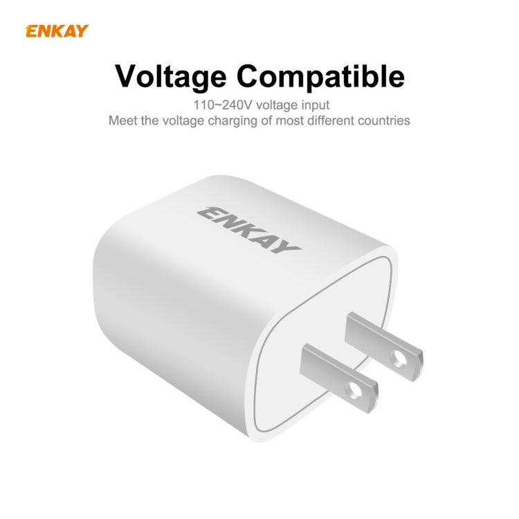 شاحن سفر محمول ENKAY Hat-Prince U090 20 واط PD + QC 3.0 بمنافذ مزدوجة للشحن السريع، قابس الولايات المتحدة