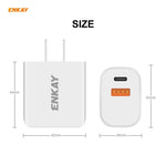شاحن سفر محمول ENKAY Hat-Prince U090 20 واط PD + QC 3.0 بمنافذ مزدوجة للشحن السريع، قابس الولايات المتحدة