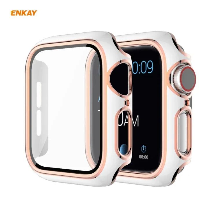 غطاء PC مطلي كهربائياً بتغطية كاملة + واقي شاشة زجاج مقسى لساعة آبل سيريس 6 / 5 / 4 / SE 44مم، لساعة آبل سيريس 6 / 5 / 4 / SE 44مم