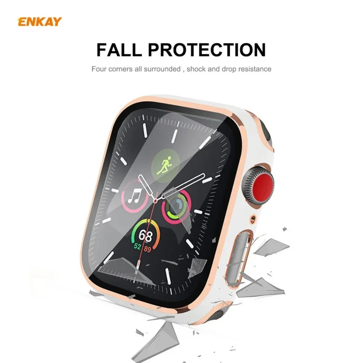 غطاء PC مطلي كهربائياً بتغطية كاملة + واقي شاشة زجاج مقسى لساعة آبل سيريس 6 / 5 / 4 / SE 44مم، لساعة آبل سيريس 6 / 5 / 4 / SE 44مم