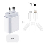 محول طاقة شاحن سريع للسفر PD بقدرة 20 واط PD 3.0 مع كابل بيانات شحن سريع USB-C / Type-C إلى 8 دبابيس، قابس أستراليا