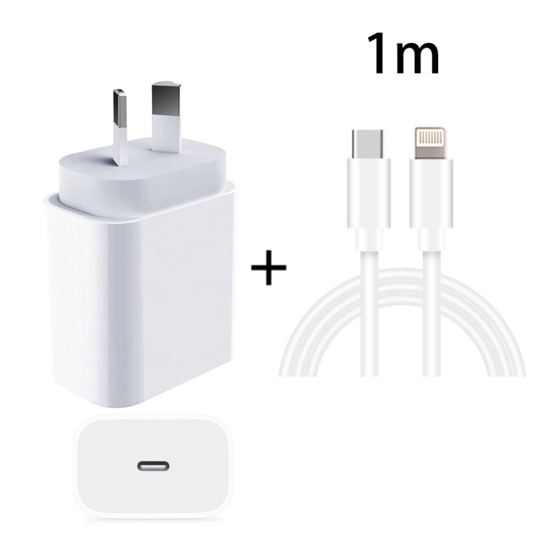 محول طاقة شاحن سريع للسفر PD بقدرة 20 واط PD 3.0 مع كابل بيانات شحن سريع USB-C / Type-C إلى 8 دبابيس، قابس أستراليا