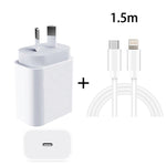 محول طاقة شاحن سريع للسفر PD بقدرة 20 واط PD 3.0 مع كابل بيانات شحن سريع USB-C / Type-C إلى 8 دبابيس، قابس أستراليا