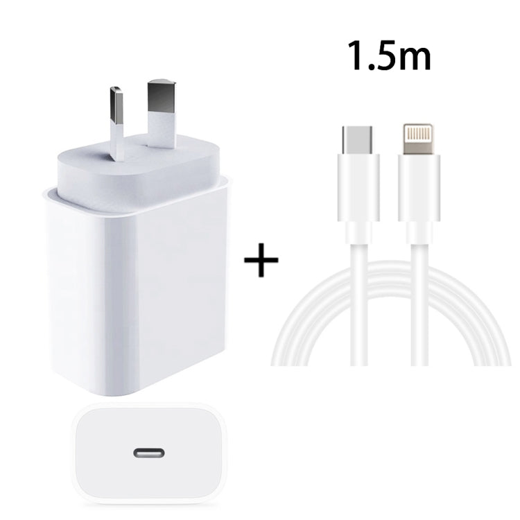 محول طاقة شاحن سريع للسفر PD بقدرة 20 واط PD 3.0 مع كابل بيانات شحن سريع USB-C / Type-C إلى 8 دبابيس، قابس أستراليا