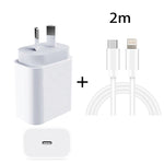 محول طاقة شاحن سريع للسفر PD بقدرة 20 واط PD 3.0 مع كابل بيانات شحن سريع USB-C / Type-C إلى 8 دبابيس، قابس أستراليا
