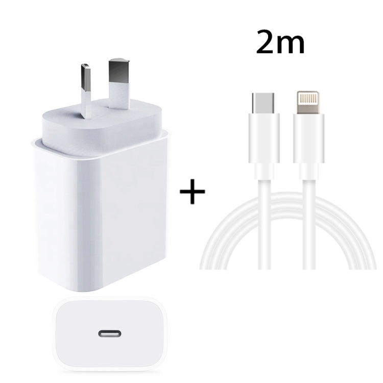 محول طاقة شاحن سريع للسفر PD بقدرة 20 واط PD 3.0 مع كابل بيانات شحن سريع USB-C / Type-C إلى 8 دبابيس، قابس أستراليا