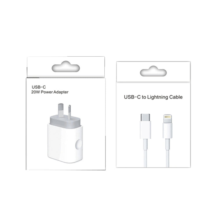 محول طاقة شاحن سريع للسفر PD بقدرة 20 واط PD 3.0 مع كابل بيانات شحن سريع USB-C / Type-C إلى 8 دبابيس، قابس أستراليا