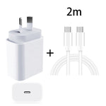 محول طاقة شاحن سريع للسفر بقدرة 20 واط PD 3.0 مع كابل بيانات شحن سريع USB-C / Type-C إلى Type-C، قابس أستراليا، 1 متر، 2 متر