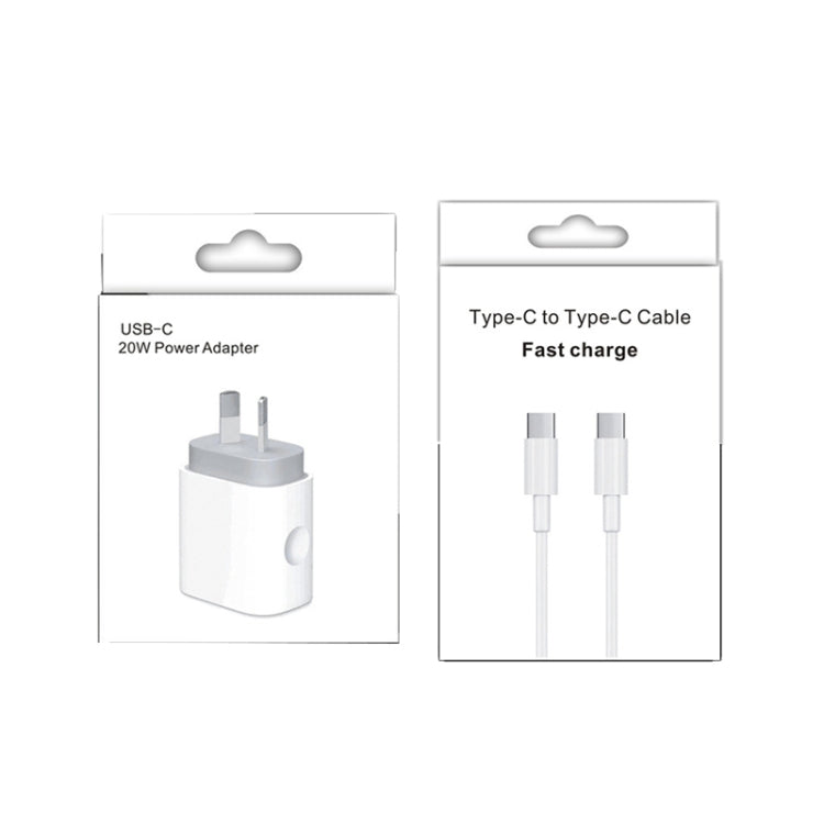 محول طاقة شاحن سريع للسفر بقدرة 20 واط PD 3.0 مع كابل بيانات شحن سريع USB-C / Type-C إلى Type-C، قابس أستراليا، 1 متر، 2 متر