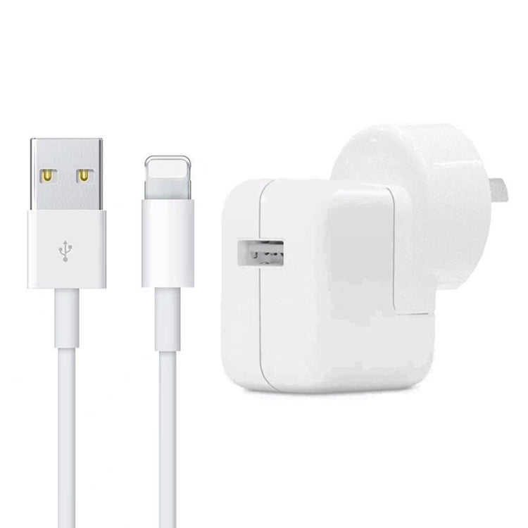 شاحن USB بقوة 12 واط + كابل بيانات USB إلى 8 سنون لسلسلة iPad / iPhone / iPod، قابس أسترالي