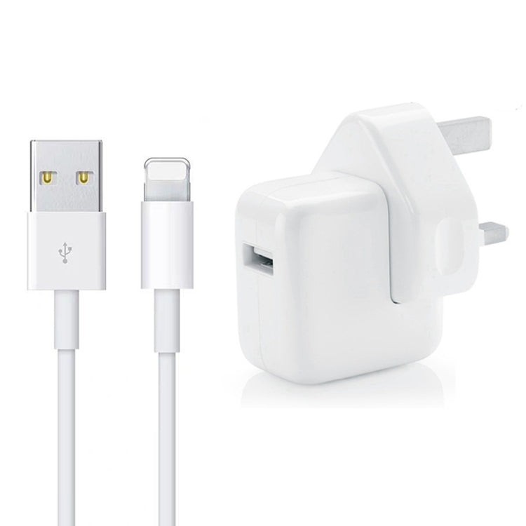 شاحن USB بقوة 12 واط + كابل بيانات USB إلى 8 سنون لسلسلة iPad / iPhone / iPod، قابس بريطاني