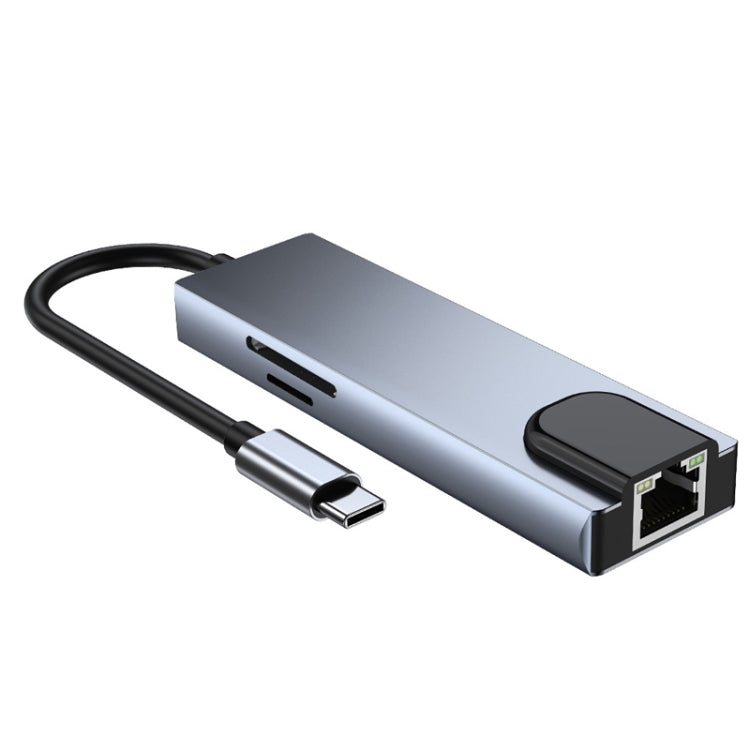 محول HUB 6 في 1 من نوع C إلى HDMI + RJ45 + SD / TF + PD + USB