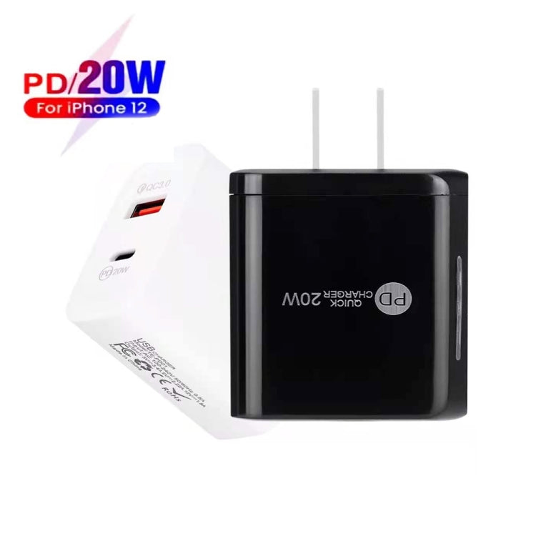 شاحن سريع TE-PD01 بمنفذين USB PD 20 واط + QC3.0 مع ضوء مؤشر، قابس الولايات المتحدة، قابس الولايات المتحدة