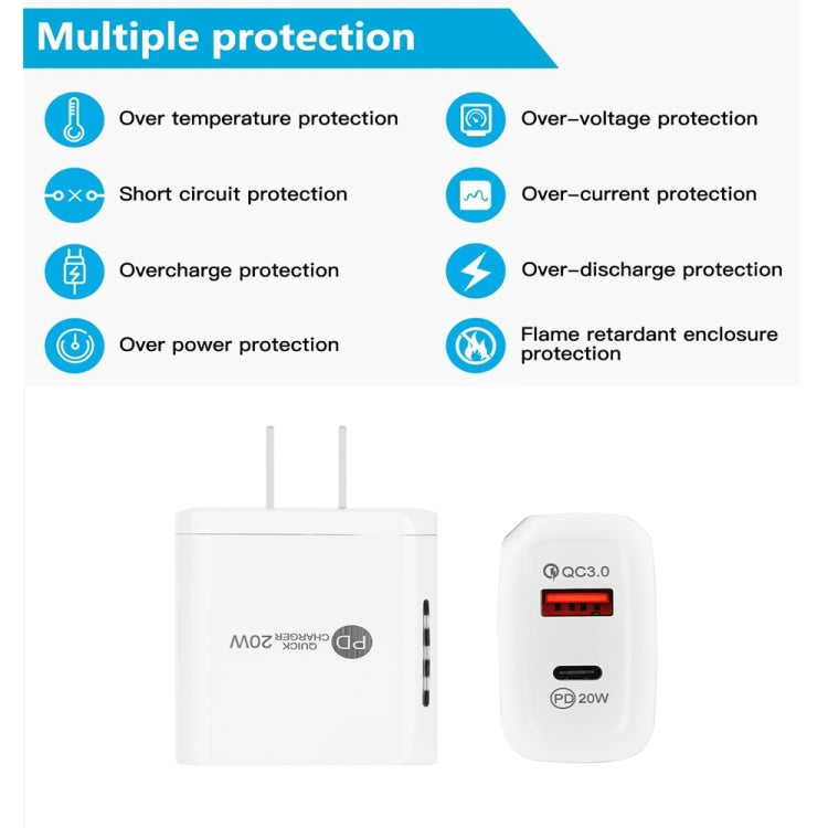 شاحن سريع TE-PD01 بمنفذين USB PD 20 واط + QC3.0 مع ضوء مؤشر، قابس الولايات المتحدة، قابس الولايات المتحدة