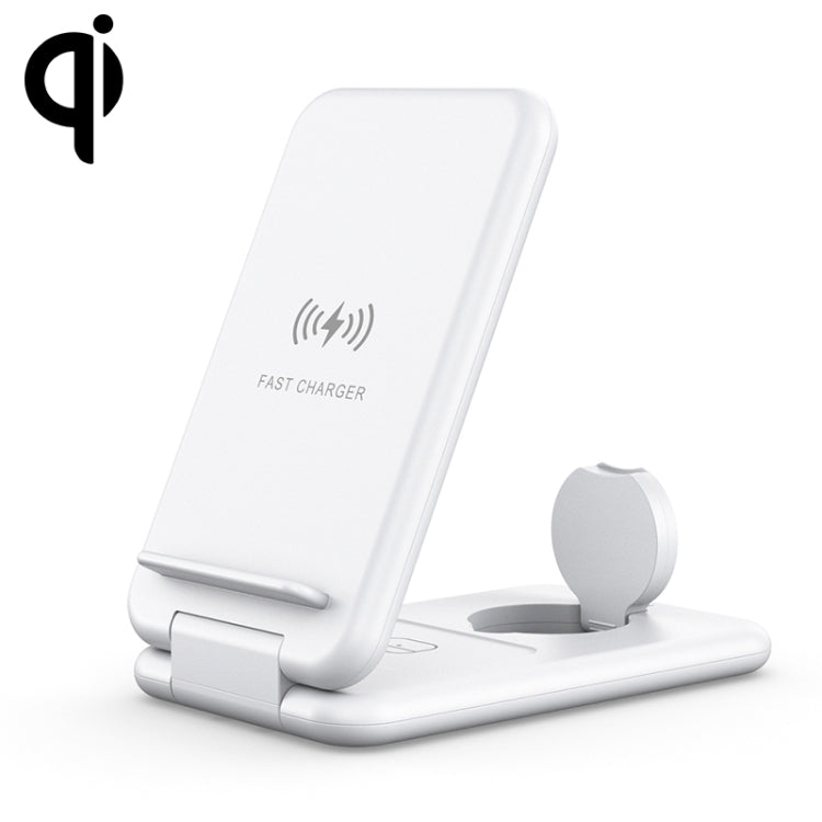 محطة شحن لاسلكي سريعة قابلة للطي 3 في 1 بقدرة 15W Qi مع حامل هاتف لهواتف iPhone وساعات iWatch وسماعات AirPods