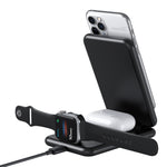 محطة شحن لاسلكي سريعة قابلة للطي 3 في 1 بقدرة 15W Qi مع حامل هاتف لهواتف iPhone وساعات iWatch وسماعات AirPods