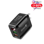 شاحن سريع F002C QC3.0 USB + USB 2.0 مع شاشة رقمية LED للهواتف المحمولة والأجهزة اللوحية، قابس الولايات المتحدة، قابس الولايات المتحدة
