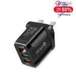 شاحن سريع F002C QC3.0 USB + USB 2.0 مع شاشة رقمية LED للهواتف المحمولة والأجهزة اللوحية، قابس المملكة المتحدة، قابس المملكة المتحدة