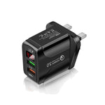 شاحن سريع F002C QC3.0 USB + USB 2.0 مع شاشة رقمية LED للهواتف المحمولة والأجهزة اللوحية، قابس المملكة المتحدة، قابس المملكة المتحدة